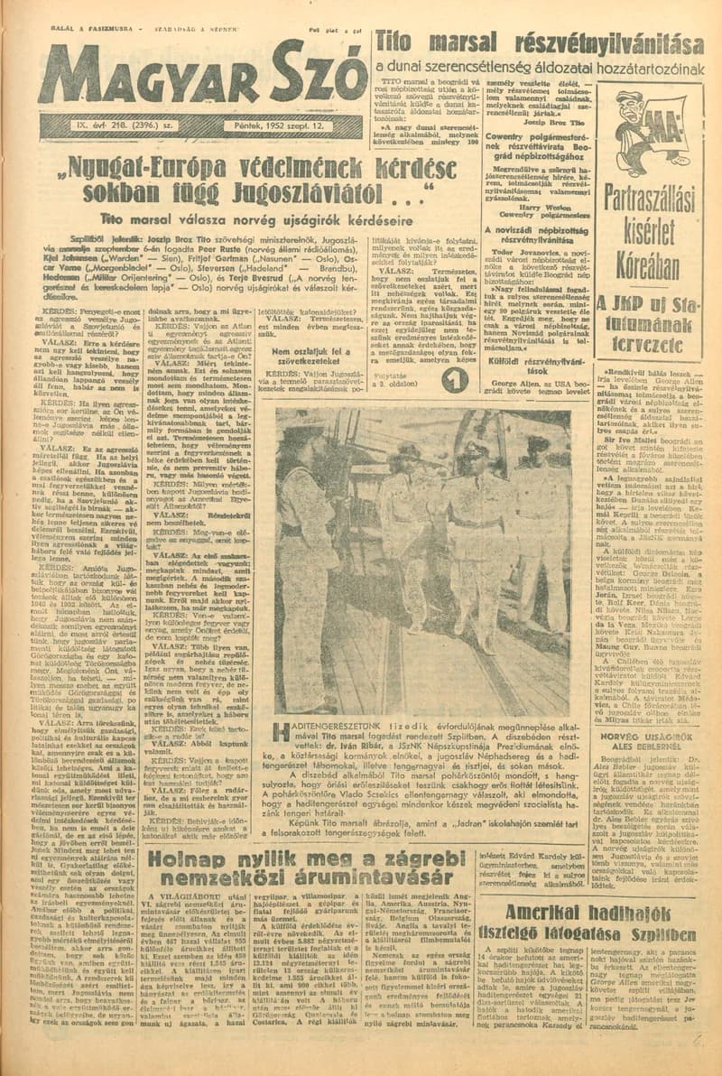 Magyar Szó, 9. évf. 1952. szeptember 12. 218. sz. 1–6. oldal