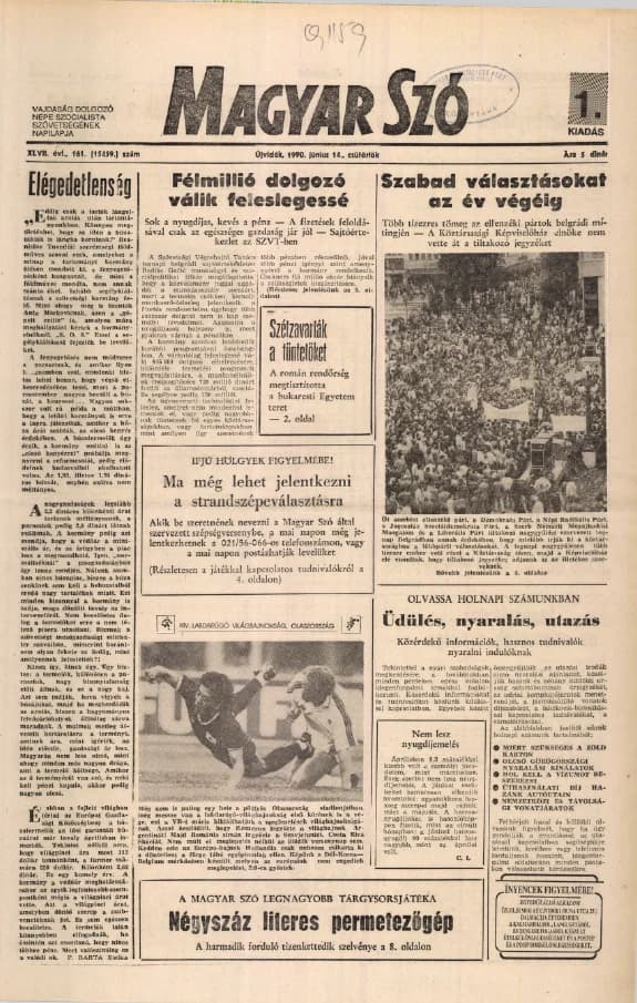 Magyar Szó, 47. évf. 1990. június 14. 161. sz. 1–16. oldal
