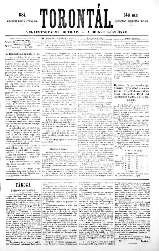 Torontál, 13. évf. 1884. augusztus 14. 33. sz.