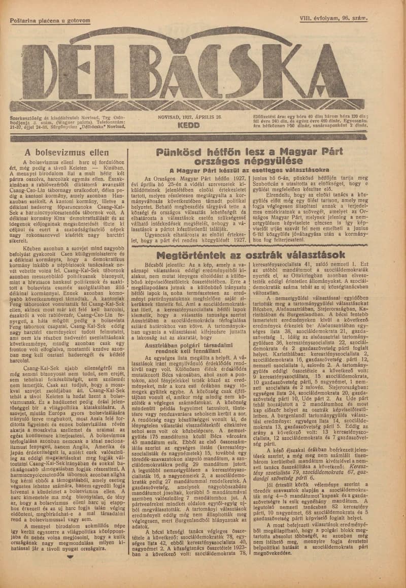 Délbácska, 8. évf. 1927. április 26. 96. sz.