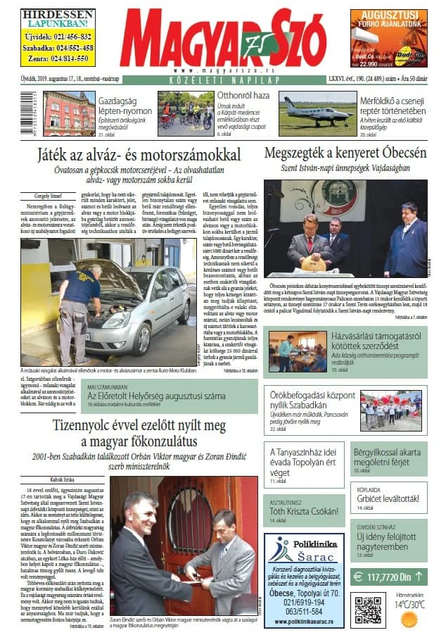 Magyar Szó, 76. évf. 2019. augusztus 17. – 18. 190. sz. 1–42. oldal