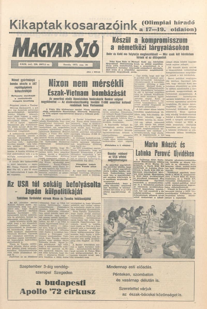 Magyar Szó, 29. évf. 1972. augusztus 30. 239. sz. 1–20. oldal