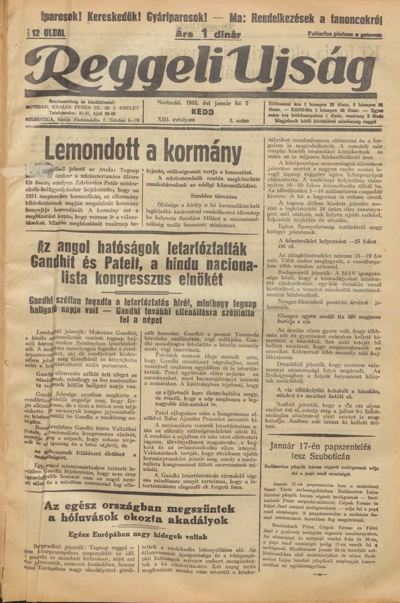 Reggeli Újság, 13. évf. 1932. január 5. 3. sz.