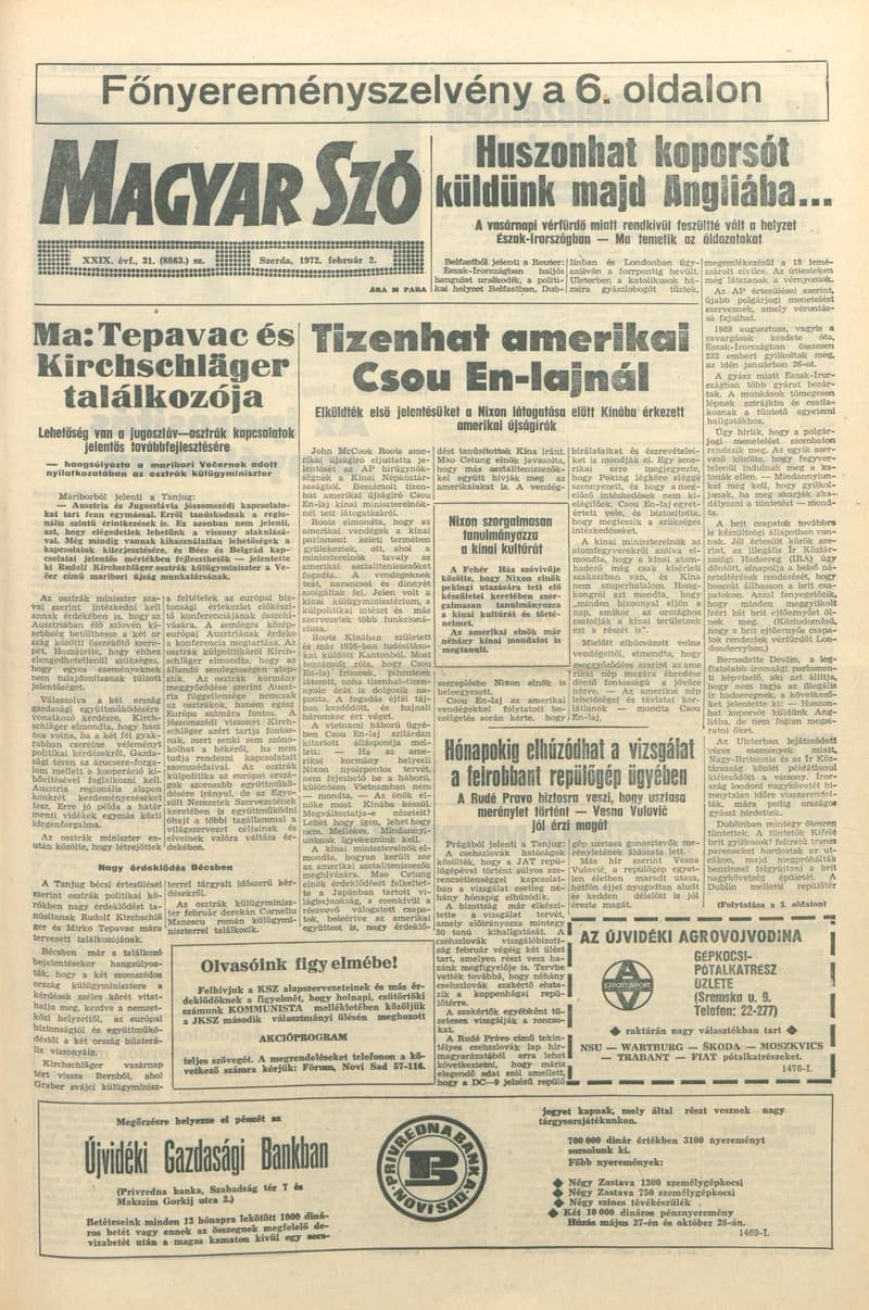 Magyar Szó, 29. évf. 1972. február 2. 31. sz. 1–16. oldal