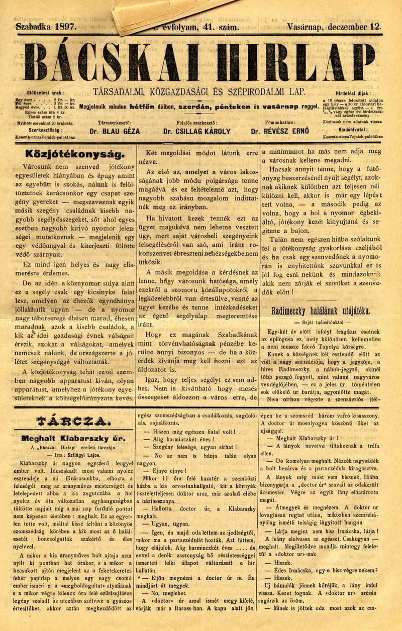 Bácskai Hirlap, 1. évf. 1897. december 12. 41. sz. 1–4. oldal
