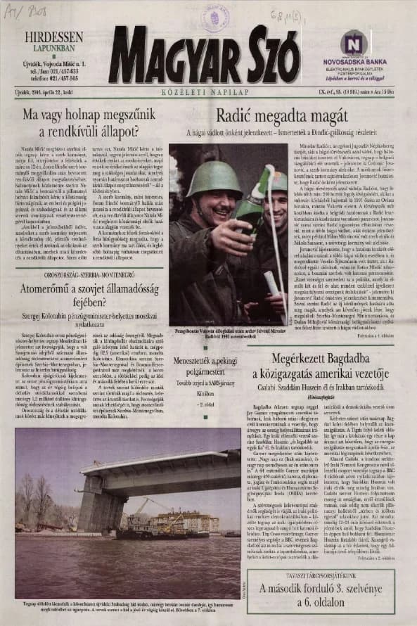 Magyar Szó, 60. évf. 2003. április 22. 95. sz. 1–16. oldal
