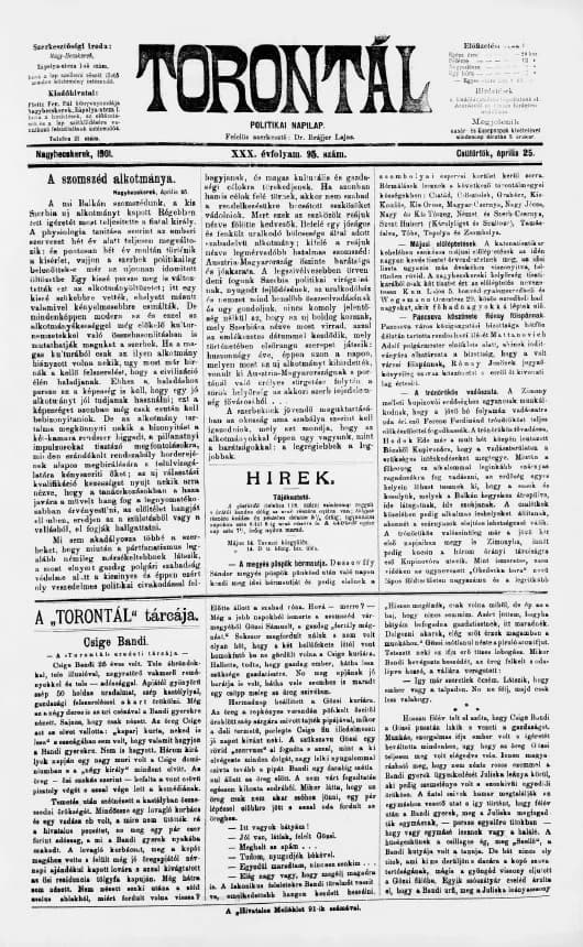 Torontál, 30. évf. 1901. április 25. 95. sz.