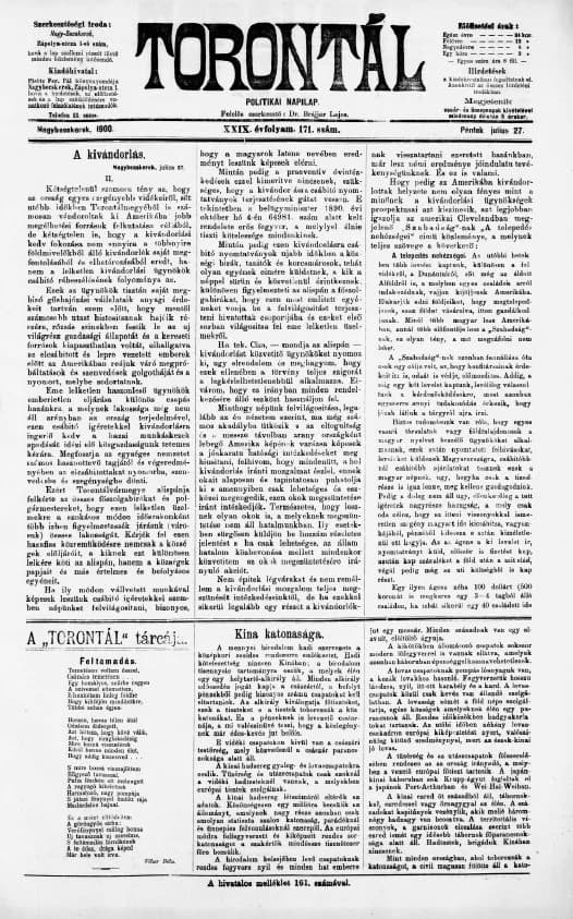 Torontál, 29. évf. 1900. július 27. 171. sz.