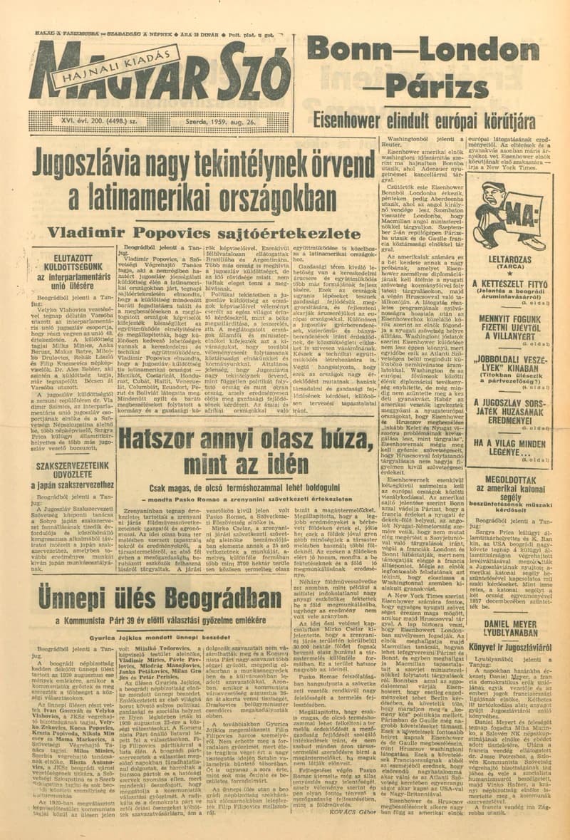 Magyar Szó, 16. évf. 1959. augusztus 26. 200. sz. 1–20. oldal