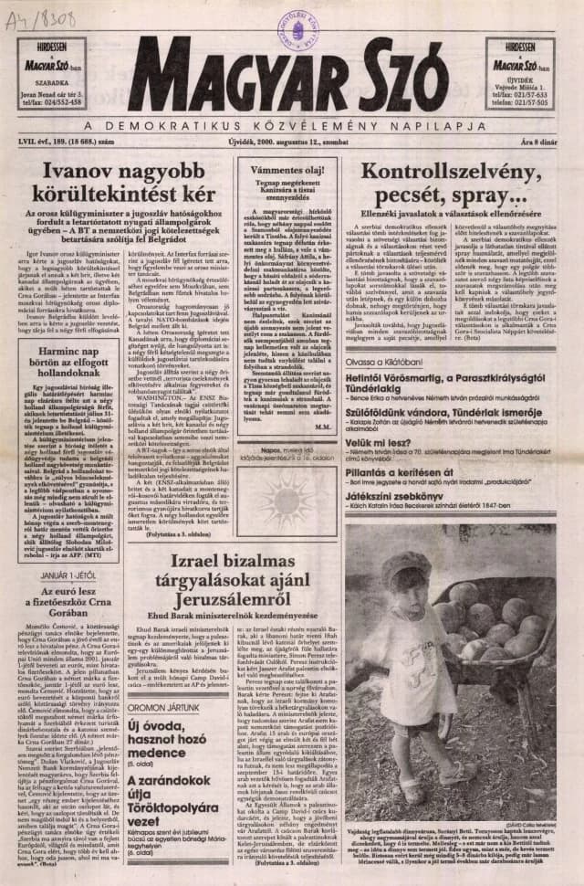 Magyar Szó, 57. évf. 2000. augusztus 12. 189. sz. 1–16. oldal