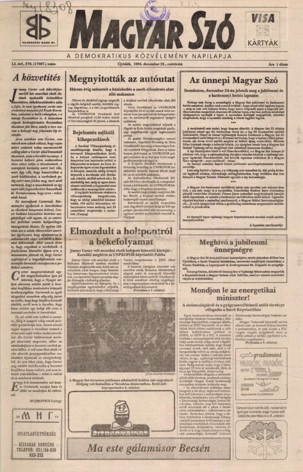 Magyar Szó, 51. évf. 1994. december 22. 278. sz. 1–16. oldal