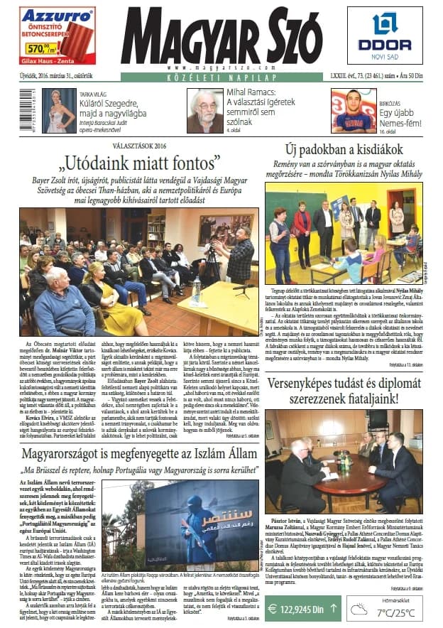 Magyar Szó, 73. évf. 2016. március 31. 73. sz. 1–20. oldal