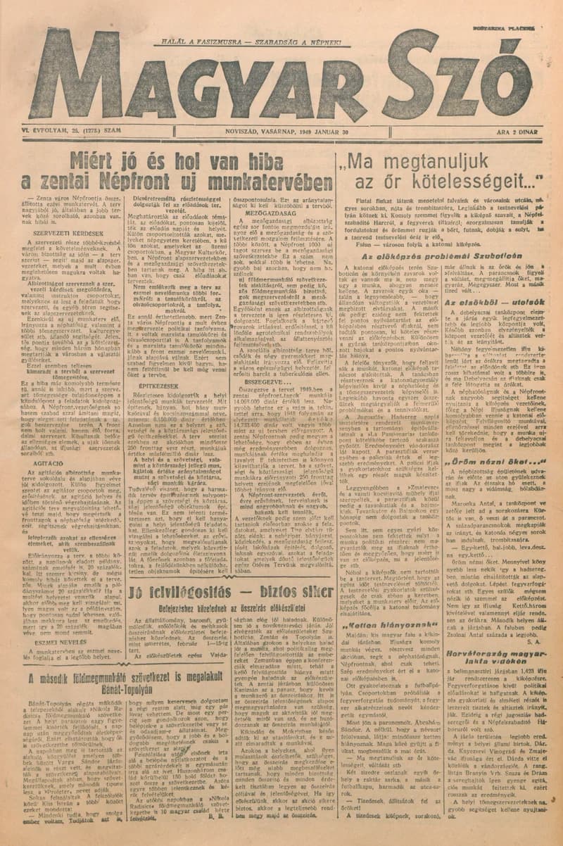 Magyar Szó, 6. évf. 1949. január 30. 25. sz. 1–4. oldal