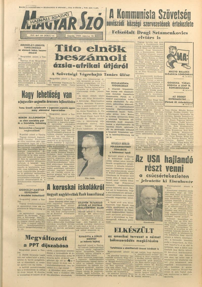 Magyar Szó, 16. évf. 1959. március 18. 64. sz. 1–20. oldal
