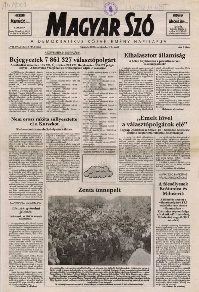 Magyar Szó, 57. évf. 2000. szeptember 12. 215. sz. 1–16. oldal