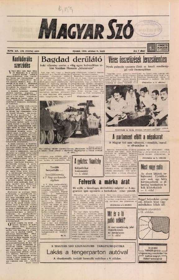 Magyar Szó, 47. évf. 1990. október 9. 278. sz. 1–20. oldal