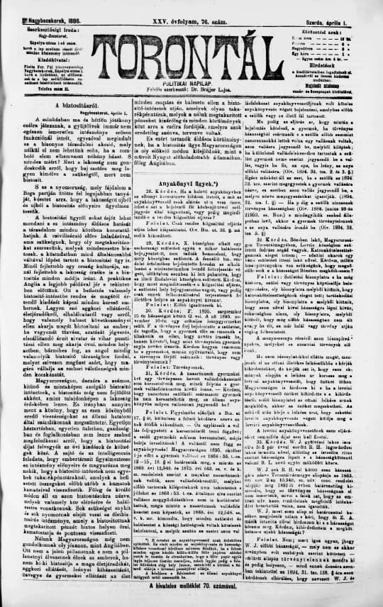 Torontál, 25. évf. 1896. április 1. 76. sz.