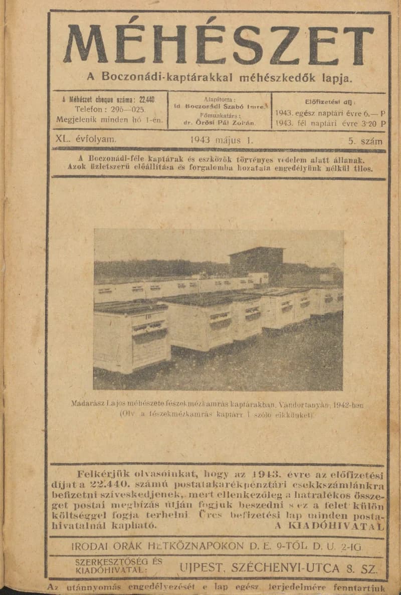 Méhészet, 40. évf. 1943. május 1. 5. sz.