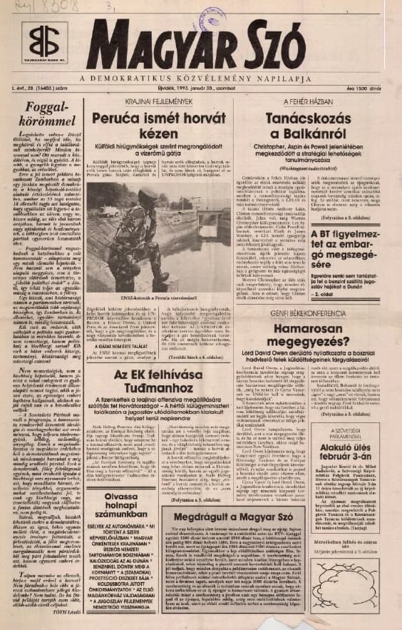 Magyar Szó, 50. évf. 1993. január 30. 28. sz. 1–16. oldal