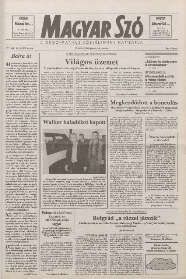 Magyar Szó, 56. évf. 1999. január 20. 14. sz. 1–16. oldal