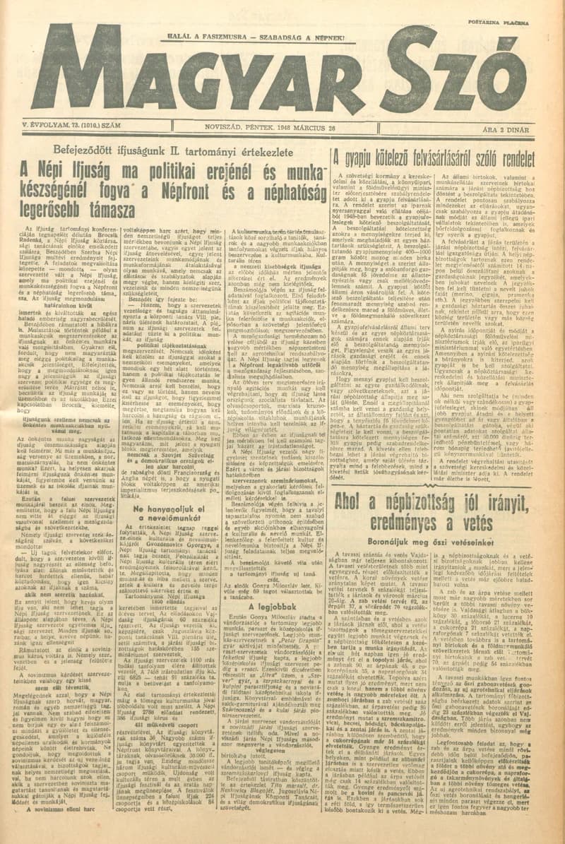 Magyar Szó, 5. évf. 1948. március 26. 73. sz. 1–6. oldal