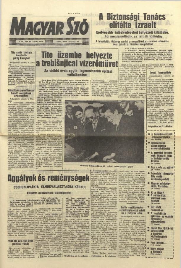 Magyar Szó, 25. évf. 1968. március 26. 84. sz. 1–16. oldal