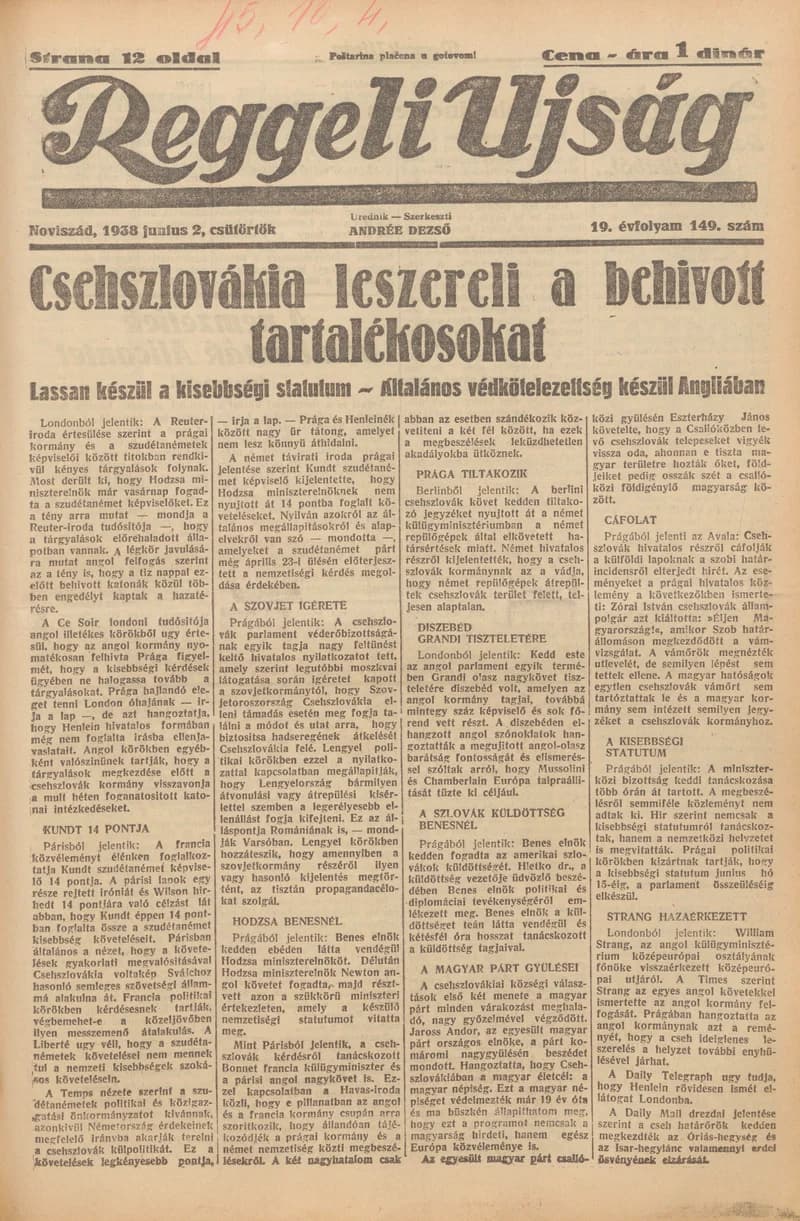 Reggeli Újság, 19. évf. 1938. június 2. 149. sz.