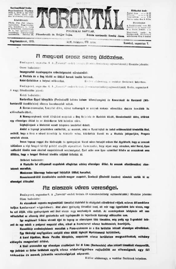 Torontál, 44. évf. 1915. augusztus 7. 179. sz.