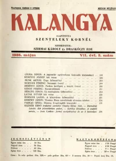 Kalangya, 7. évf. 1938. május. 5. sz. 193–240. oldal