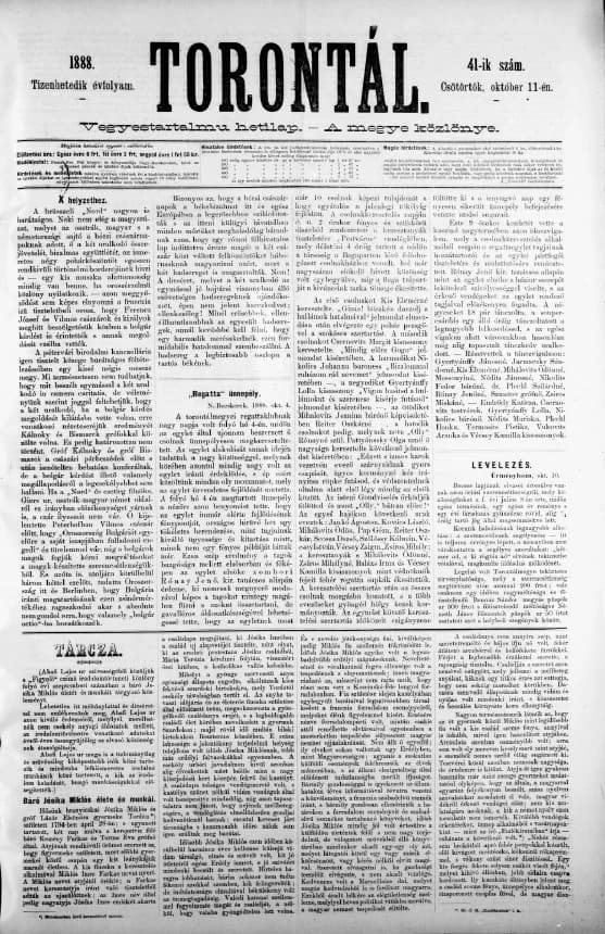 Torontál, 17. évf. 1888. október 11. 41. sz.