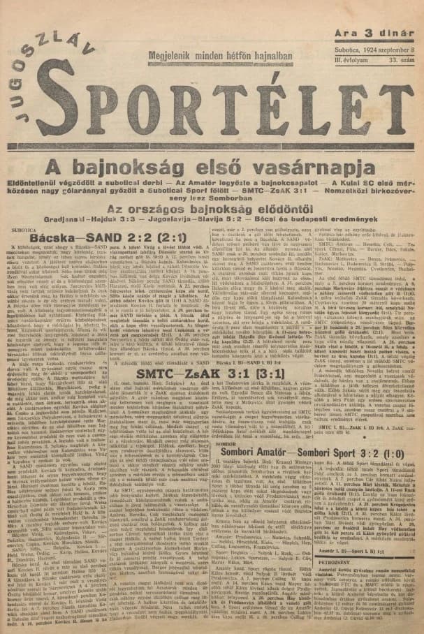 Jugoszláv sportélet, 3. évf. 1924. szeptember 8. 33. sz.