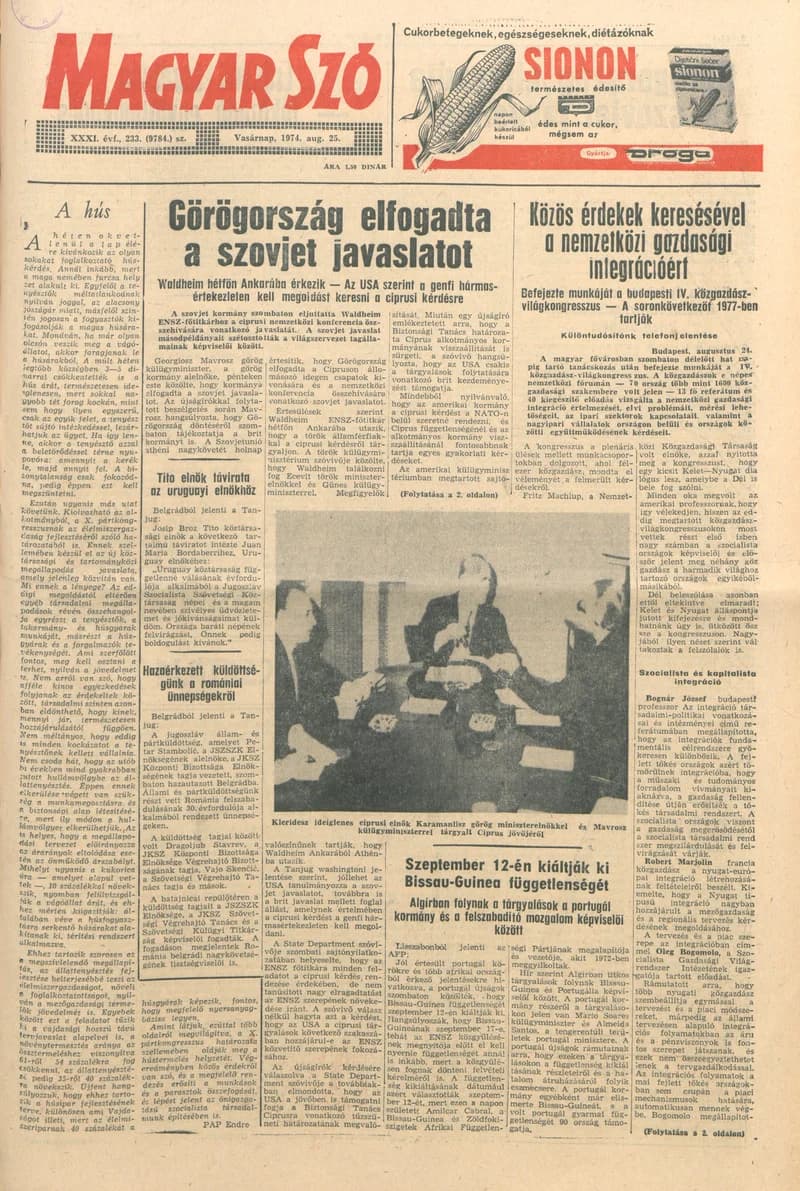 Magyar Szó, 31. évf. 1974. augusztus 25. 233. sz. 1–28. oldal