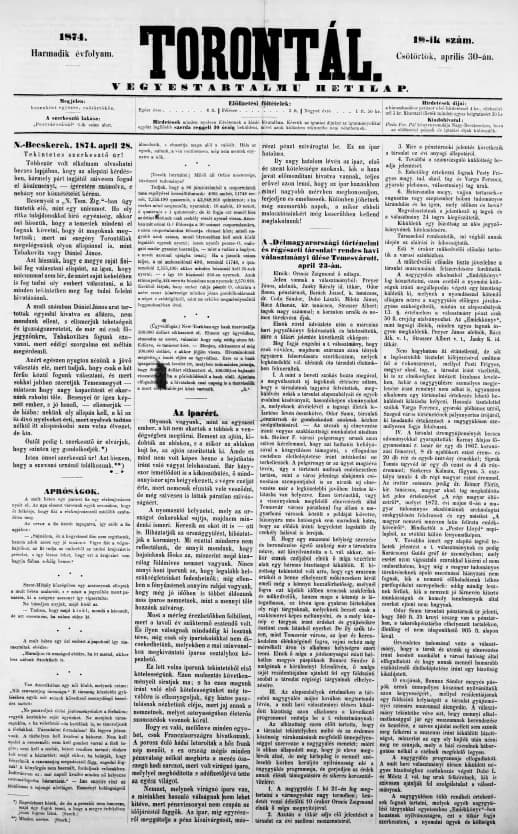 Torontál, 3. évf. 1874. április 30. 18. sz.