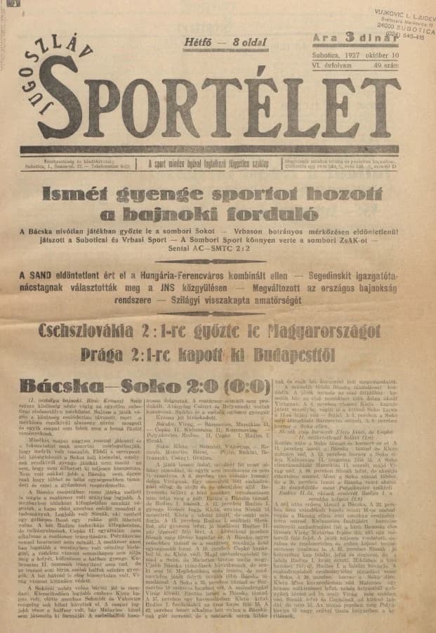 Jugoszláv sportélet, 6. évf. 1927. október 10. 49. sz.