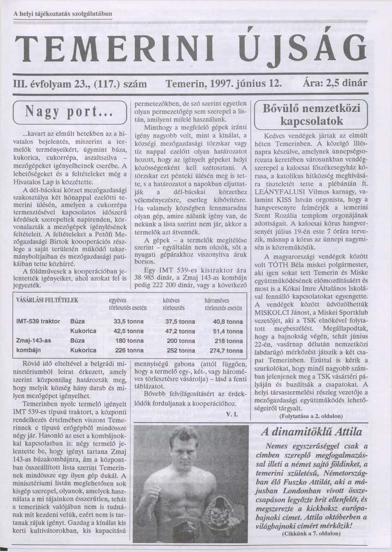 Temerini Újság, 3. évf. 1997. június 12. 23. sz.
