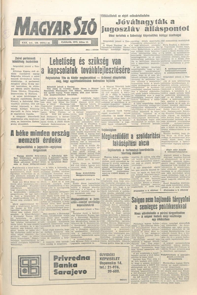 Magyar Szó, 30. évf. 1973. július 12. 189. sz. 1–16. oldal