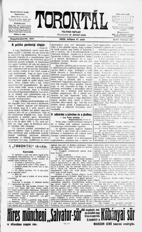Torontál, 39. évf. 1910. február 28. 47. sz.