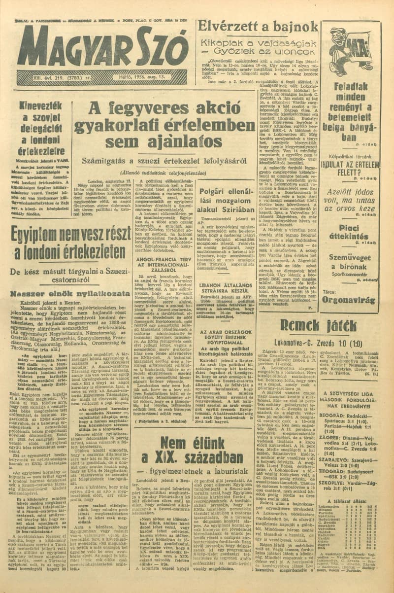 Magyar Szó, 13. évf. 1956. augusztus 13. 219. sz. 1–10. oldal