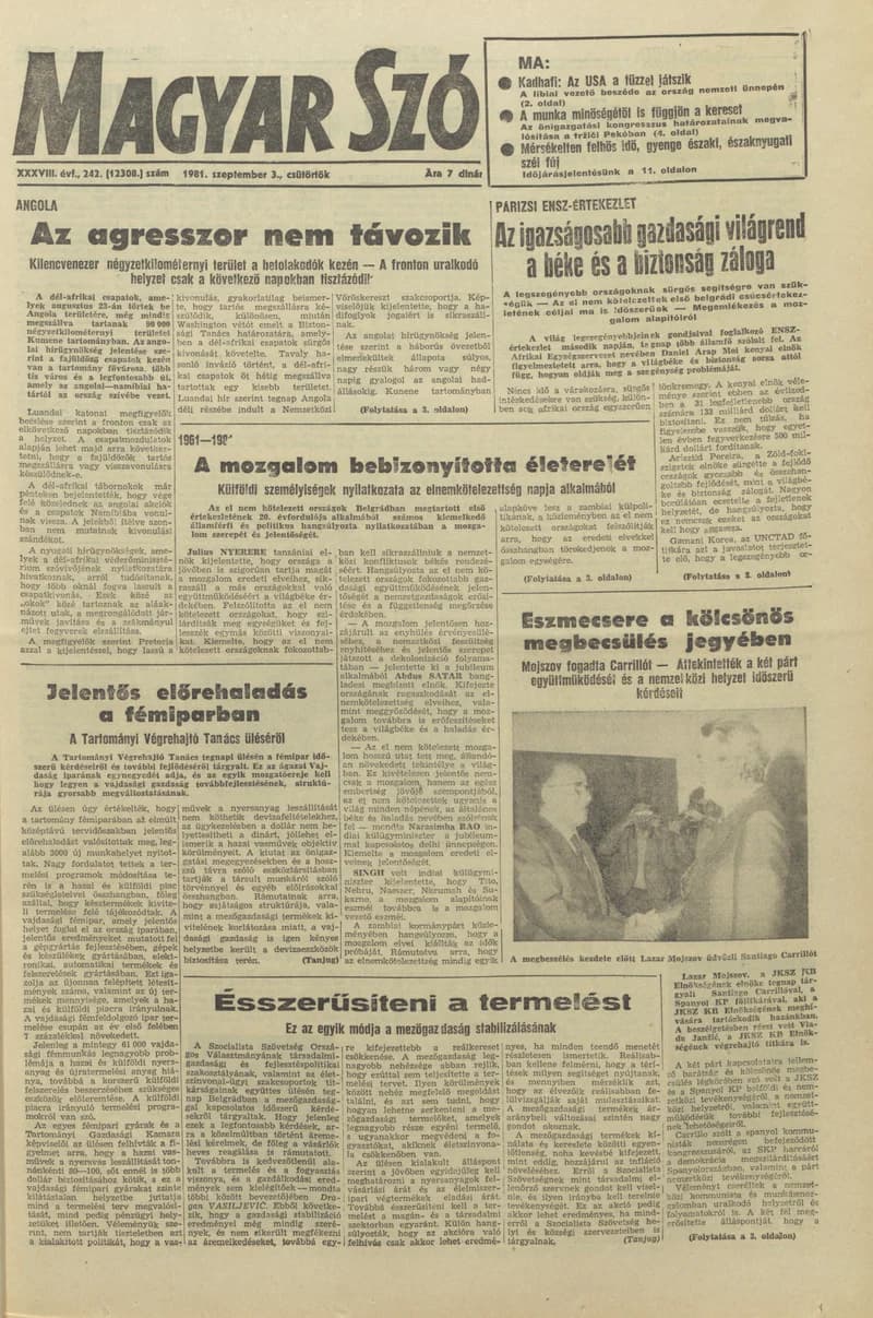 Magyar Szó, 38. évf. 1981. szeptember 3. 242. sz.