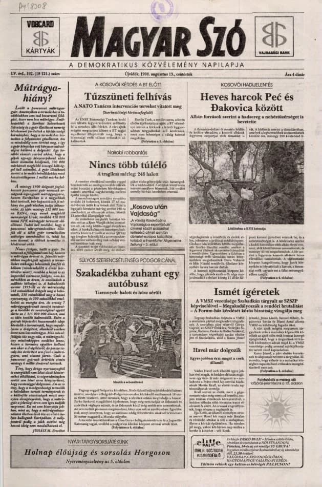 Magyar Szó, 55. évf. 1998. augusztus 13. 192. sz.