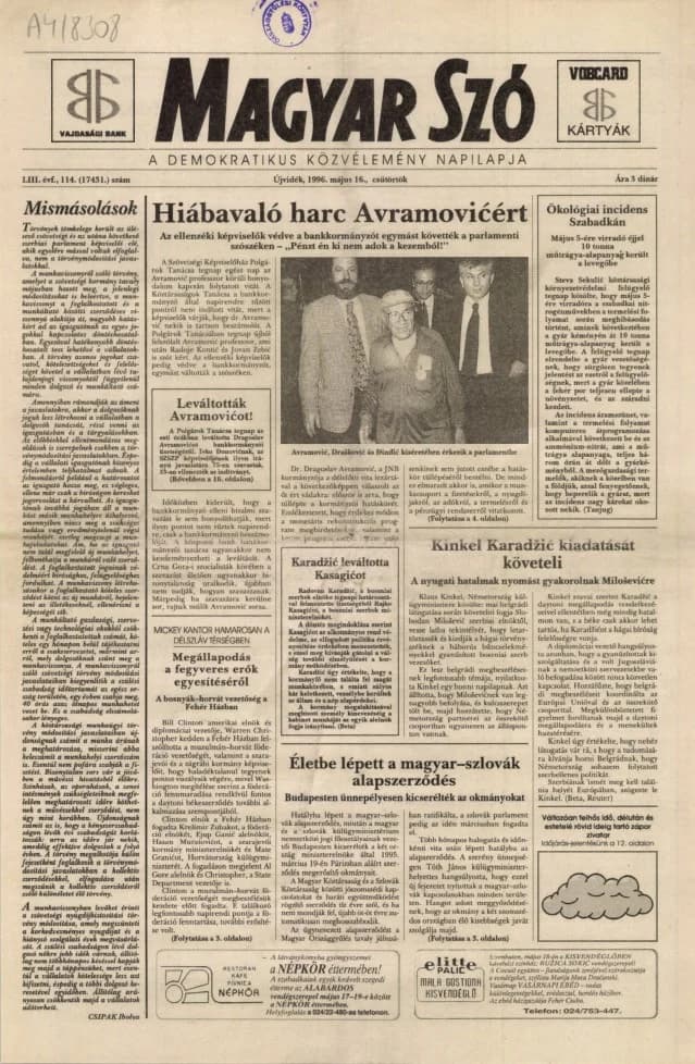 Magyar Szó, 53. évf. 1996. május 16. 114. sz. 1–16. oldal