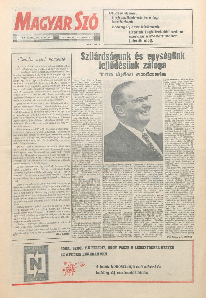Magyar Szó, 29. évf. 1972. december 31. – 1973. január 2. 360. sz. 1–32. oldal