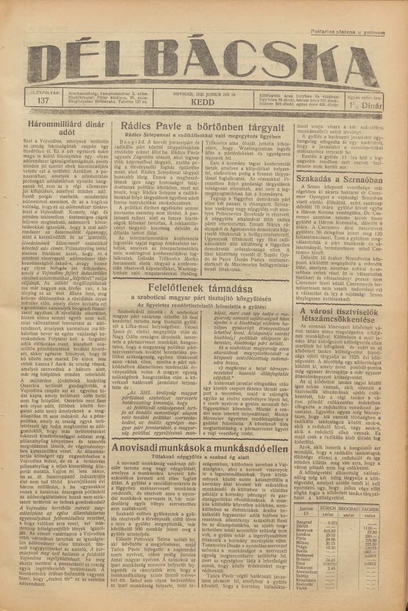 Délbácska, 6. évf. 1925. június 16. 137. sz.