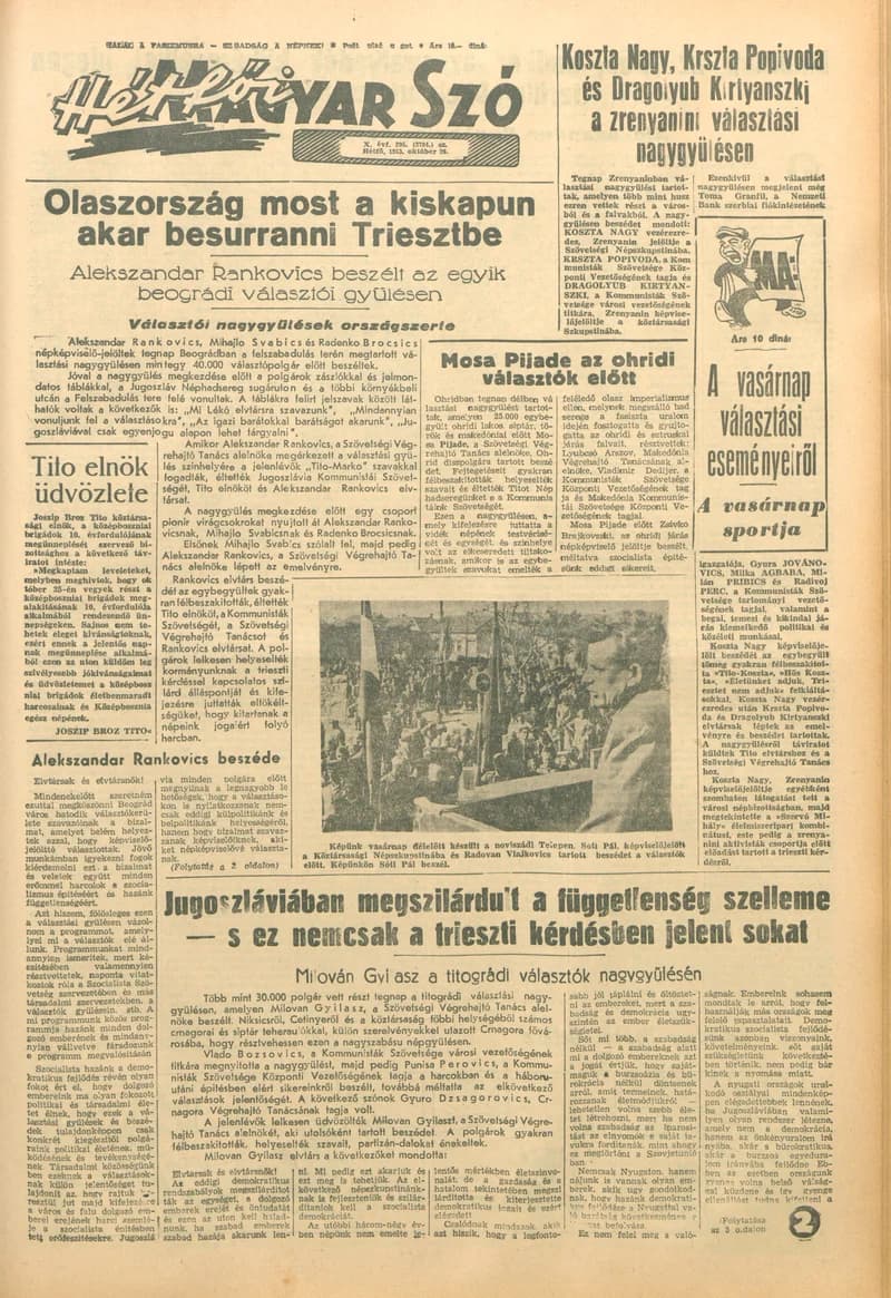 Magyar Szó, 10. évf. 1953. október 26. 295. sz. 1–8. oldal