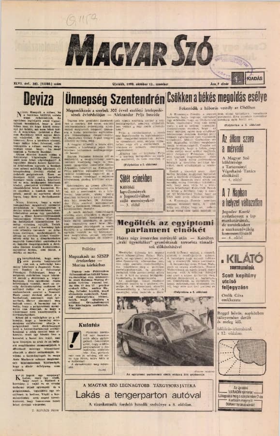 Magyar Szó, 47. évf. 1990. október 13. 282. sz. 1–24. oldal