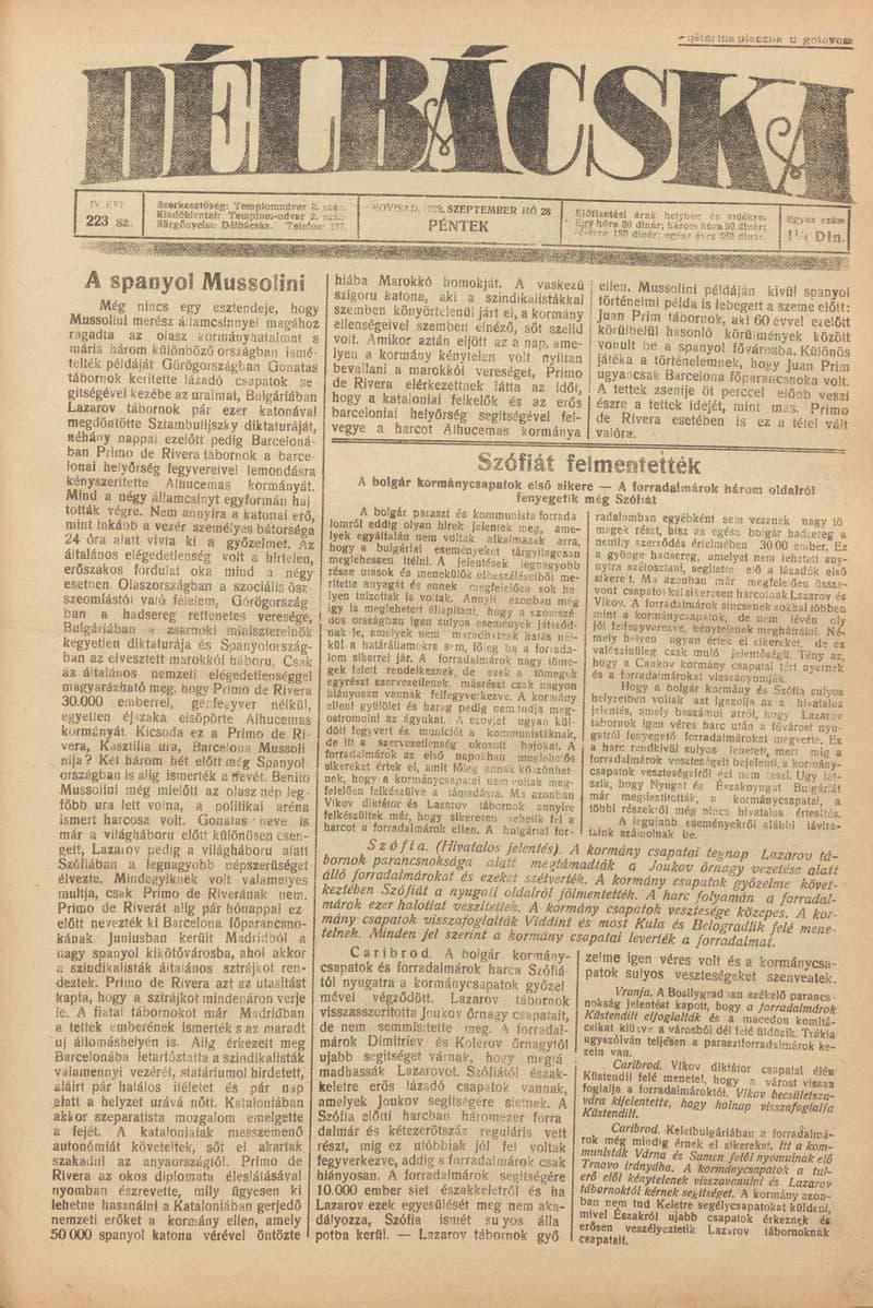 Délbácska, 4. évf. 1923. szeptember 28. 223. sz.