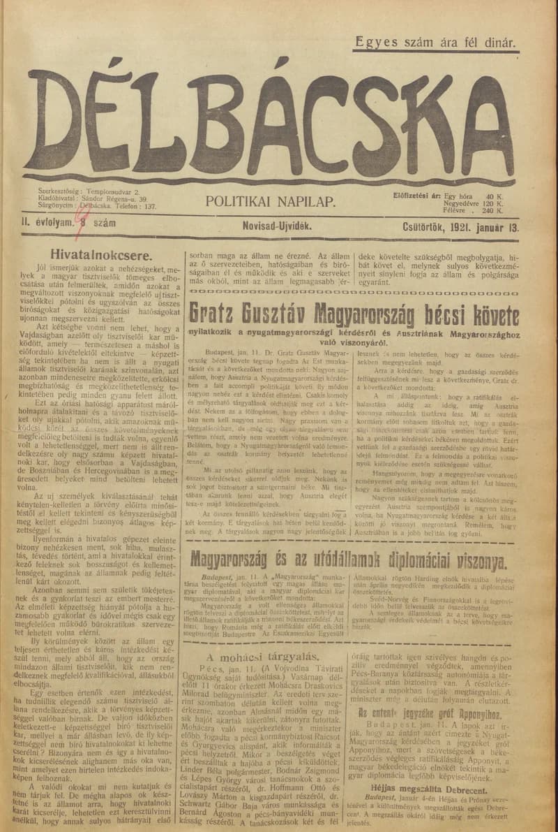 Délbácska, 2. évf. 1921. január 13. 9. sz.