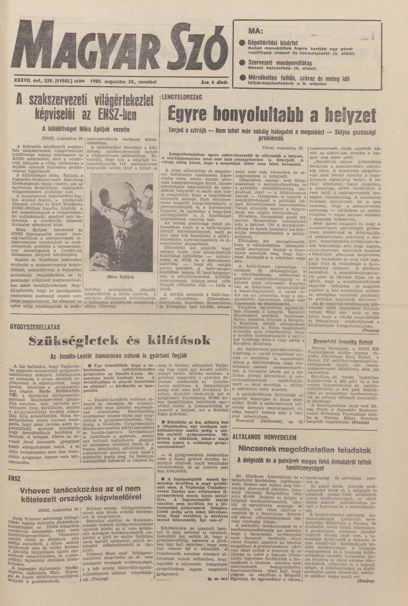 Magyar Szó, 37. évf. 1980. augusztus 30. 239. sz. 1–16. oldal