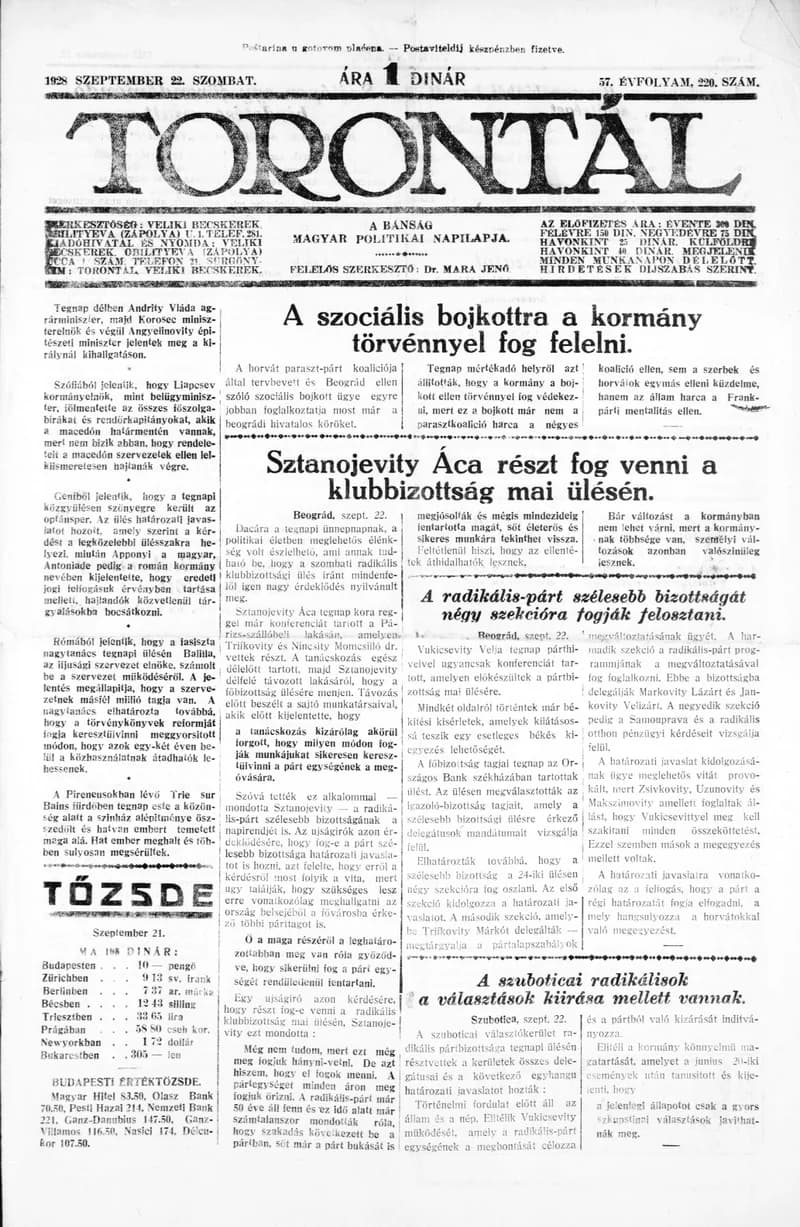 Torontál, 57. évf. 1928. szeptember 22. 220. sz.