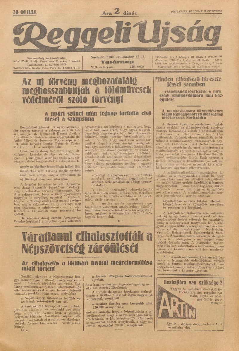 Reggeli Újság, 13. évf. 1932. október 16. 246. sz.